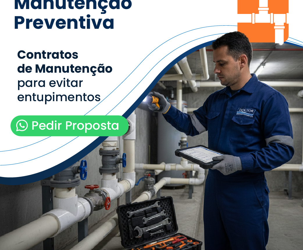Desobstrução de rede de esgoto com equipamento profissional Pia de cozinha entupida: desobstrução sem quebrar bancada Vaso sanitário entupido: desobstrução sem quebrar o vaso Ralo entupido em banheiro, área de serviço e quintal Coluna e prumada de prédio: desobstrução do trecho vertical Tanque de área de serviço entupido Canos e tubulações obstruídos: desobstrução com teste de escoamento Calhas, grelhas e galerias de água de chuva desobstruídas Hidrojateamento: limpeza de tubulação com água em alta pressão Limpeza de caixa de gordura para residências e restaurantes Limpeza e esgotamento de fossa séptica e sumidouro Sucção de lodo e resíduos com caminhão auto-vácuo Emergência de alagamento: esgotamento e retirada de água Garagem alagada: bombeamento e desobstrução dos ralos Prevenção de alagamento em condomínios antes da chuva Manutenção preventiva de rede hidráulica e sanitária Desentupidora para casas e apartamentos Desentupidora para condomínios e administradoras Desentupidora para restaurantes, bares e cozinhas industriais Desentupidora para indústrias e plantas fabris Desentupidora para hospitais e clínicas Desentupidora para escolas e creches Desentupidora para órgãos públicos e licitações Doutor Desentupidora — desentupimento e limpeza de fossa em São Paulo